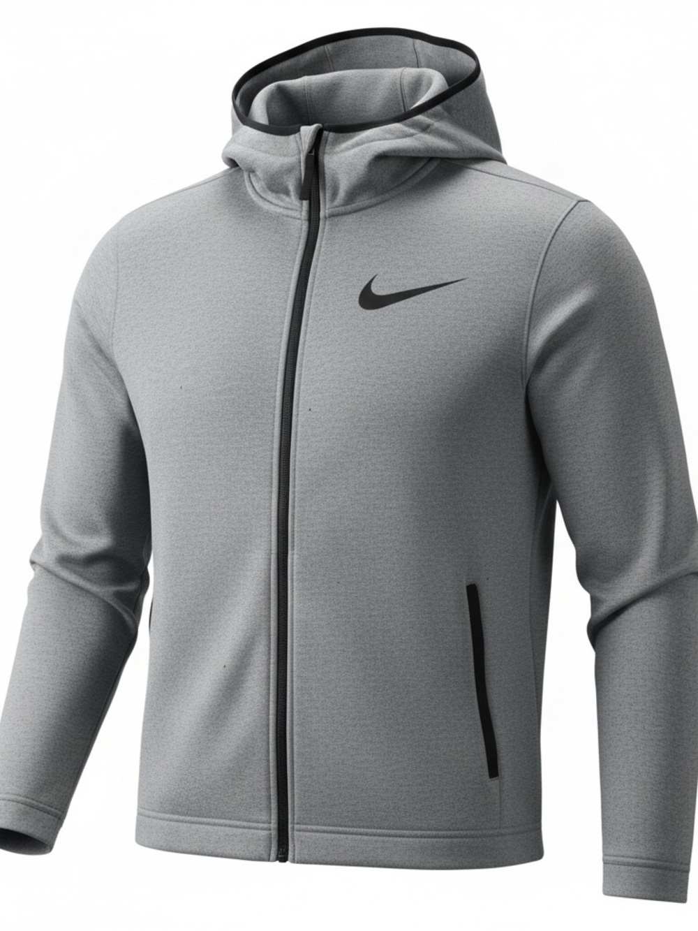 Nike Men's Light Gray Full-Zip Performance Hoodie Jacket with Black Swoosh